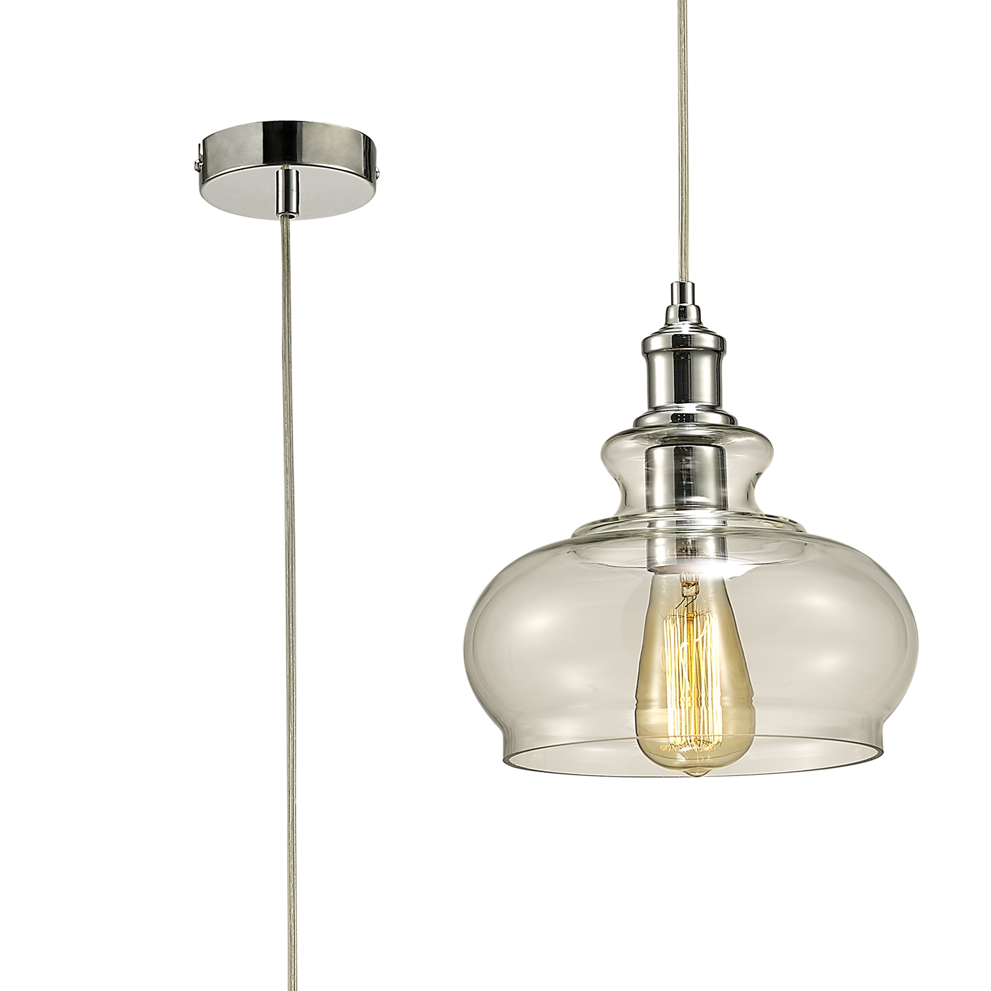 D0116  Carla Glass Pendant 1 Light Polished Chrome